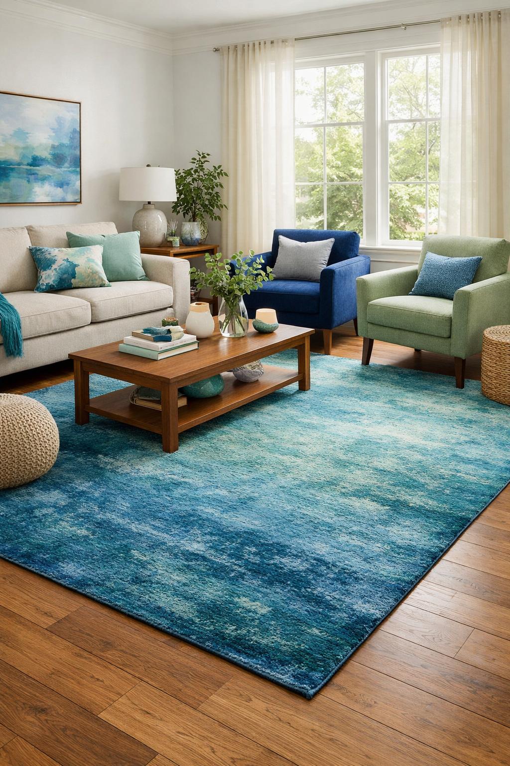 Blue and Green Living Room Decor Idea 5 Blue Area Rug
