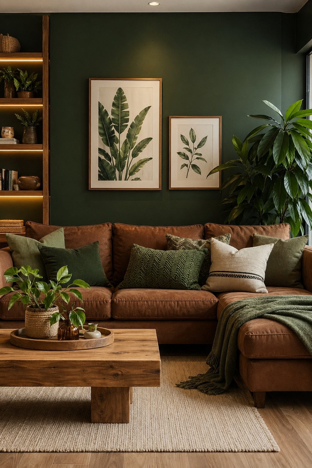Brown and Green Living Room Decor Idea 2 Green Accent Wall