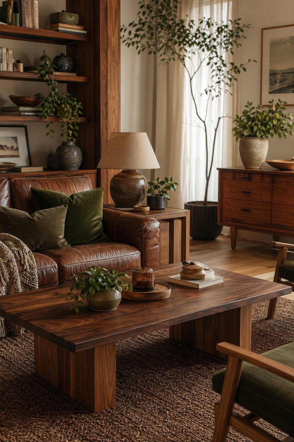 Brown and Green Living Room Decor Idea 3 Mixing Wood Tones