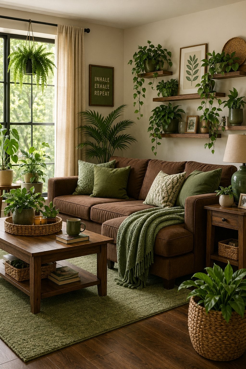 Brown and Green Living Room Decor Idea 4 Plants