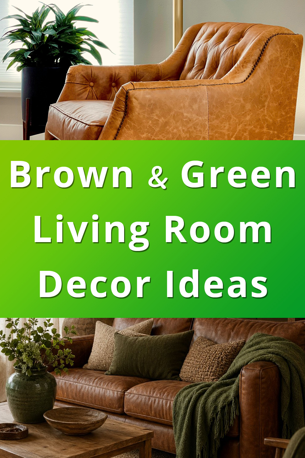 Brown and Green Living Room Decor Ideas pin 1