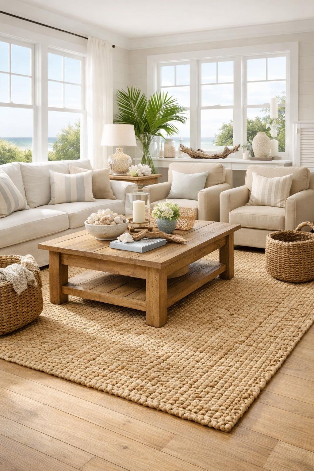 Coastal Chic Hamptons Style Living Room Decor Idea 3 Natural Fiber Rug