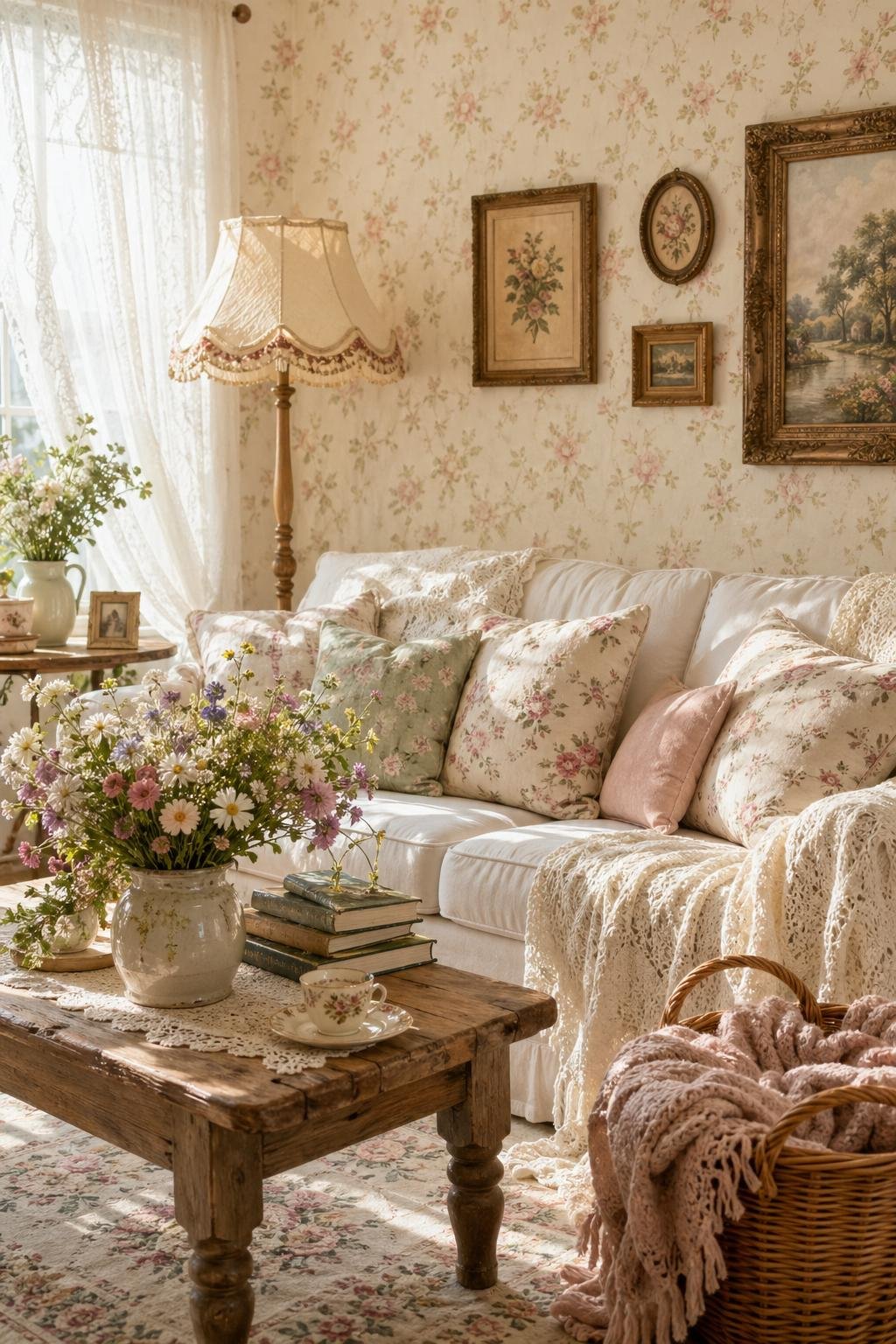 Cottagecore Shabby Chic Living Room Decor Idea 1 Florals