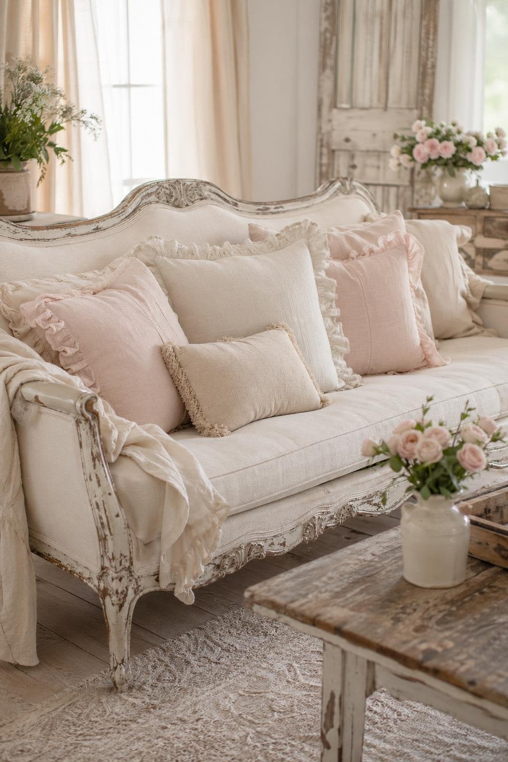 Cottagecore Shabby Chic Living Room Decor Idea 2 Sofa