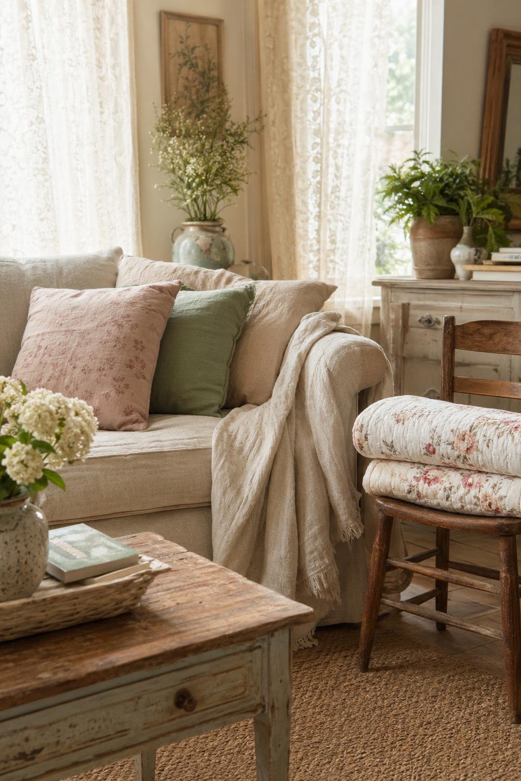 Cottagecore Shabby Chic Living Room Decor Idea 5 Cozy Textures