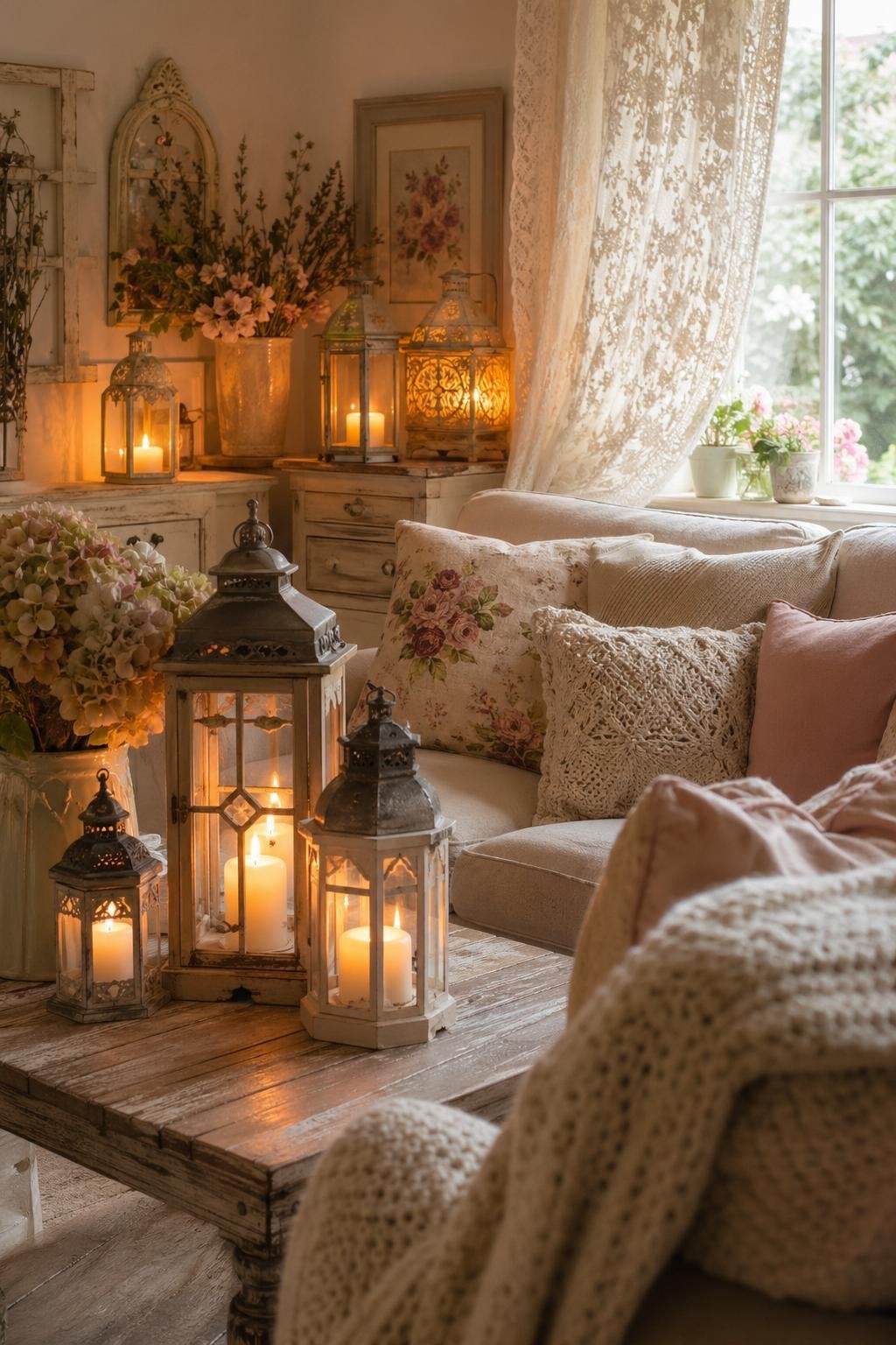 Cozy Vintage Shabby Chic Living Room Decor Idea 11 Candlelit Lanterns