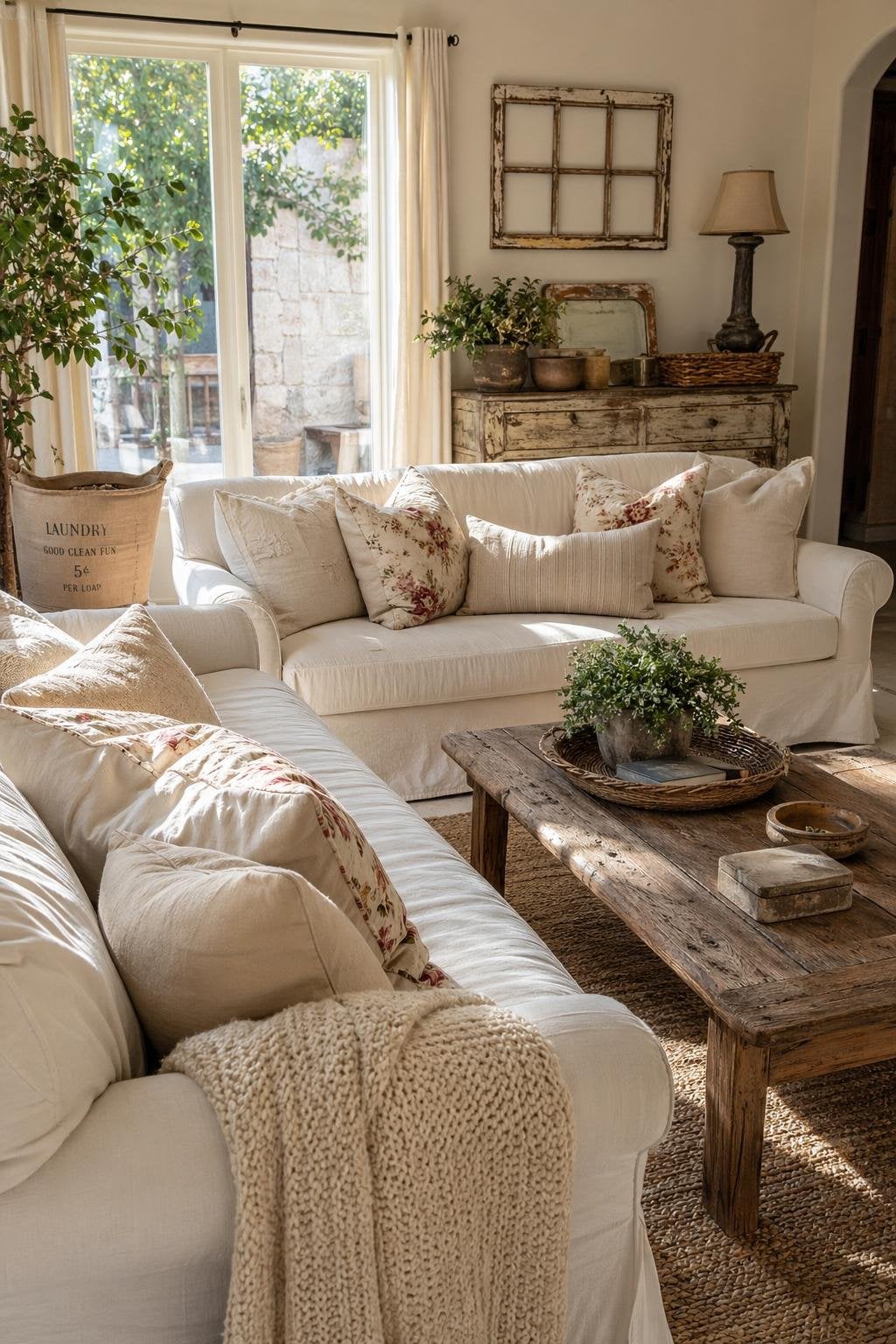 Cozy Vintage Shabby Chic Living Room Decor Idea 7 Slipcovered Sofas