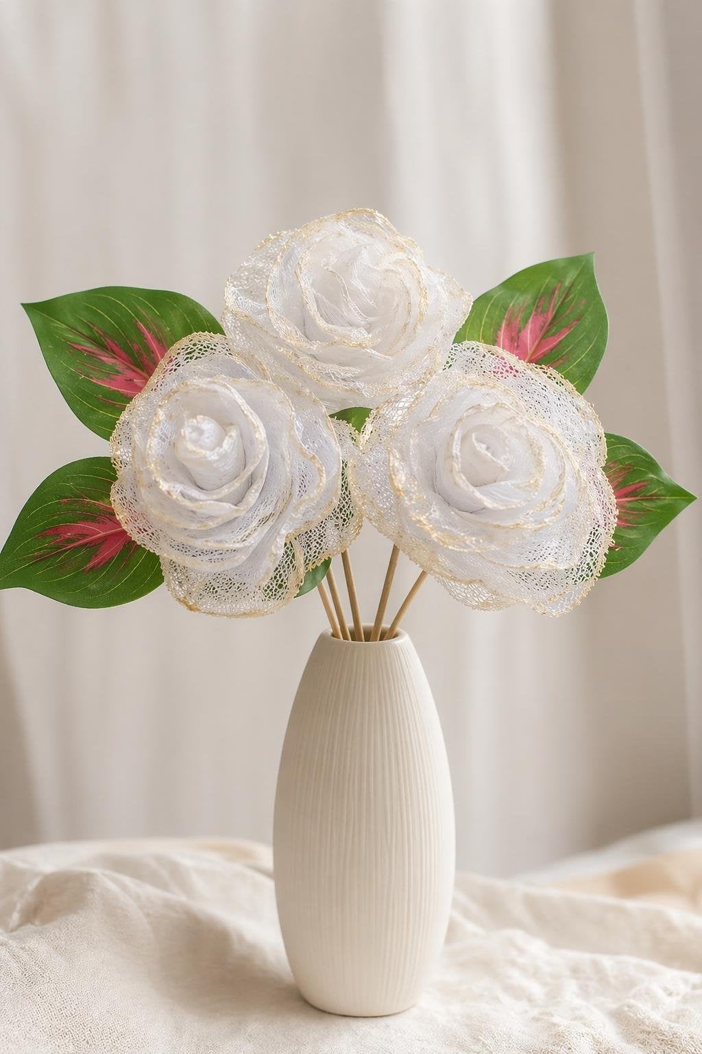 DIY Roses with Old Lace and Nail Polish
