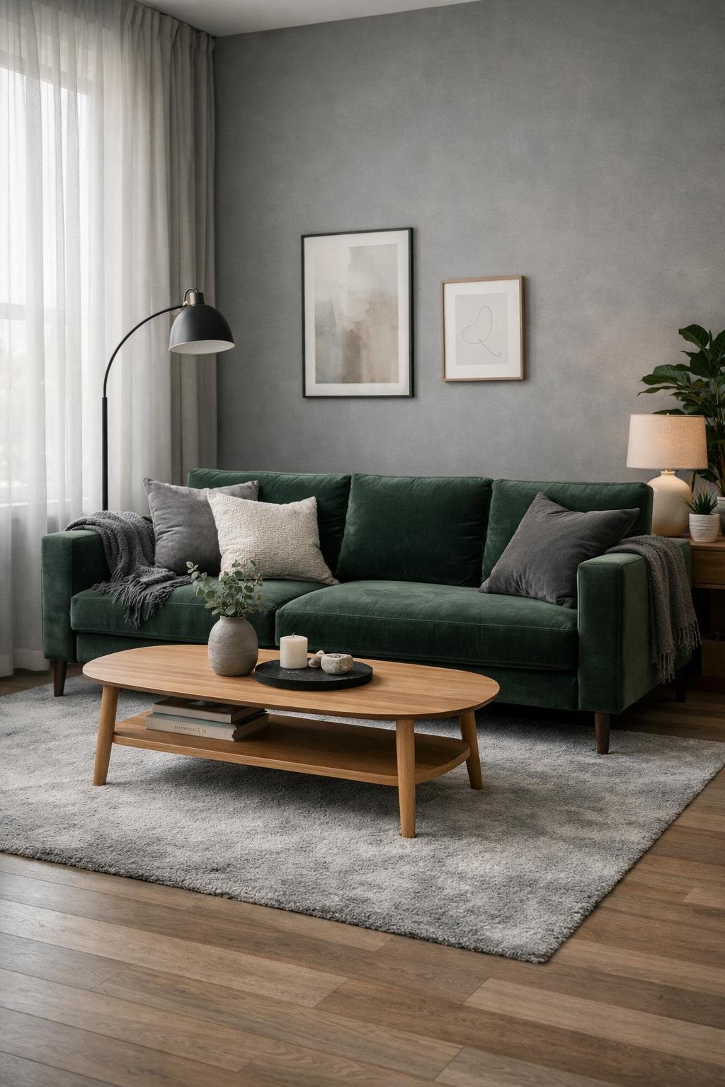 Dark Green Living Room Idea 1 Grey and Dark Green