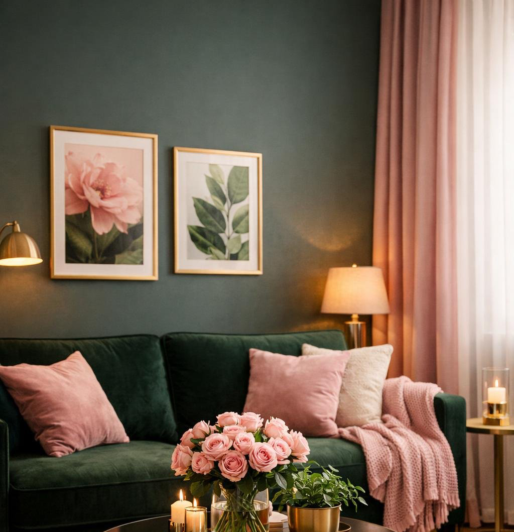 Dark Green Living Room Idea 2 Pink and Dark Green