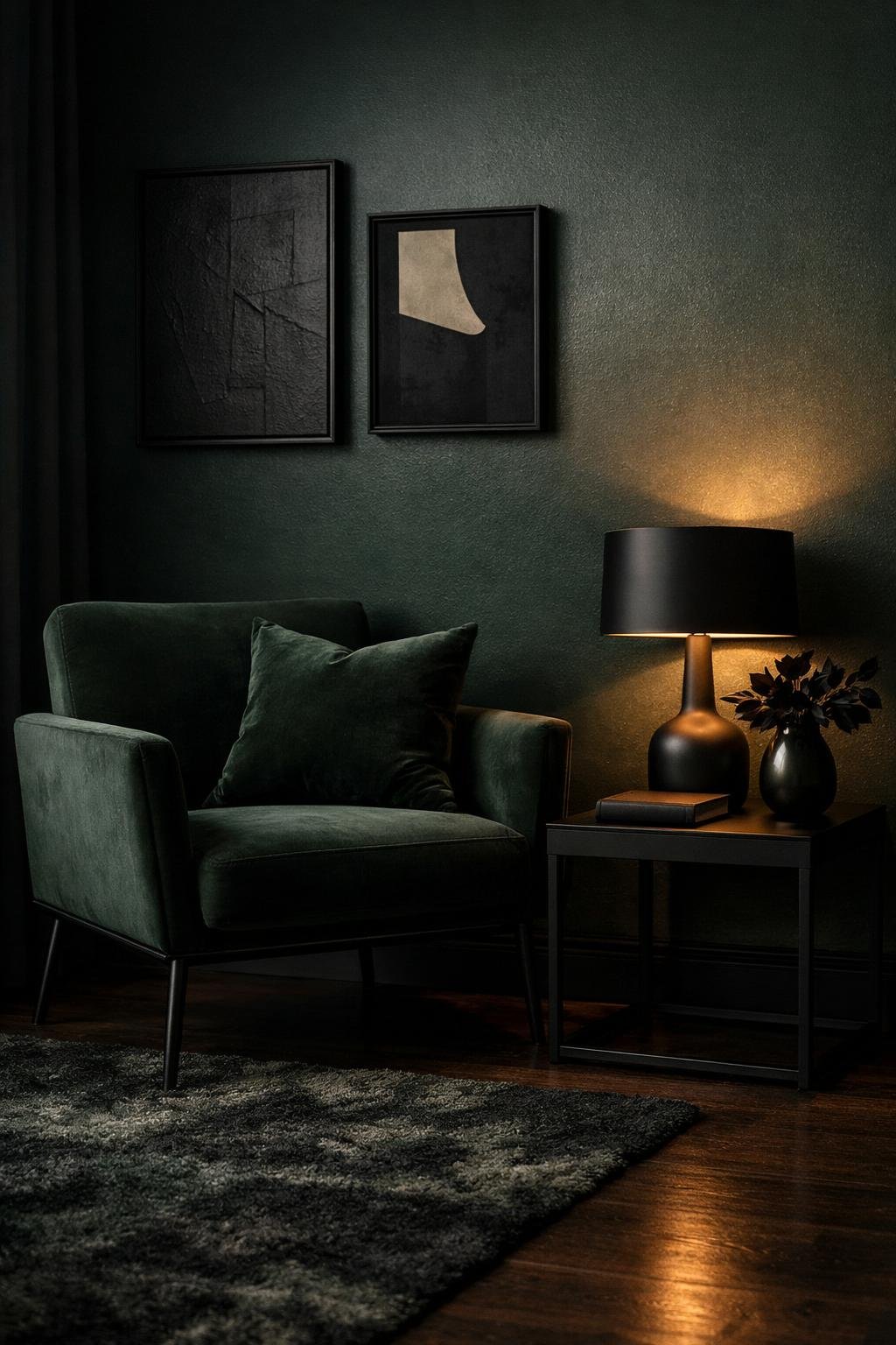 Dark Green Living Room Idea 3 Black and Dark Green