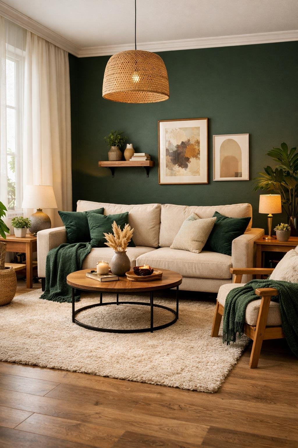 Dark Green Living Room Idea 4 Beige and Dark Green