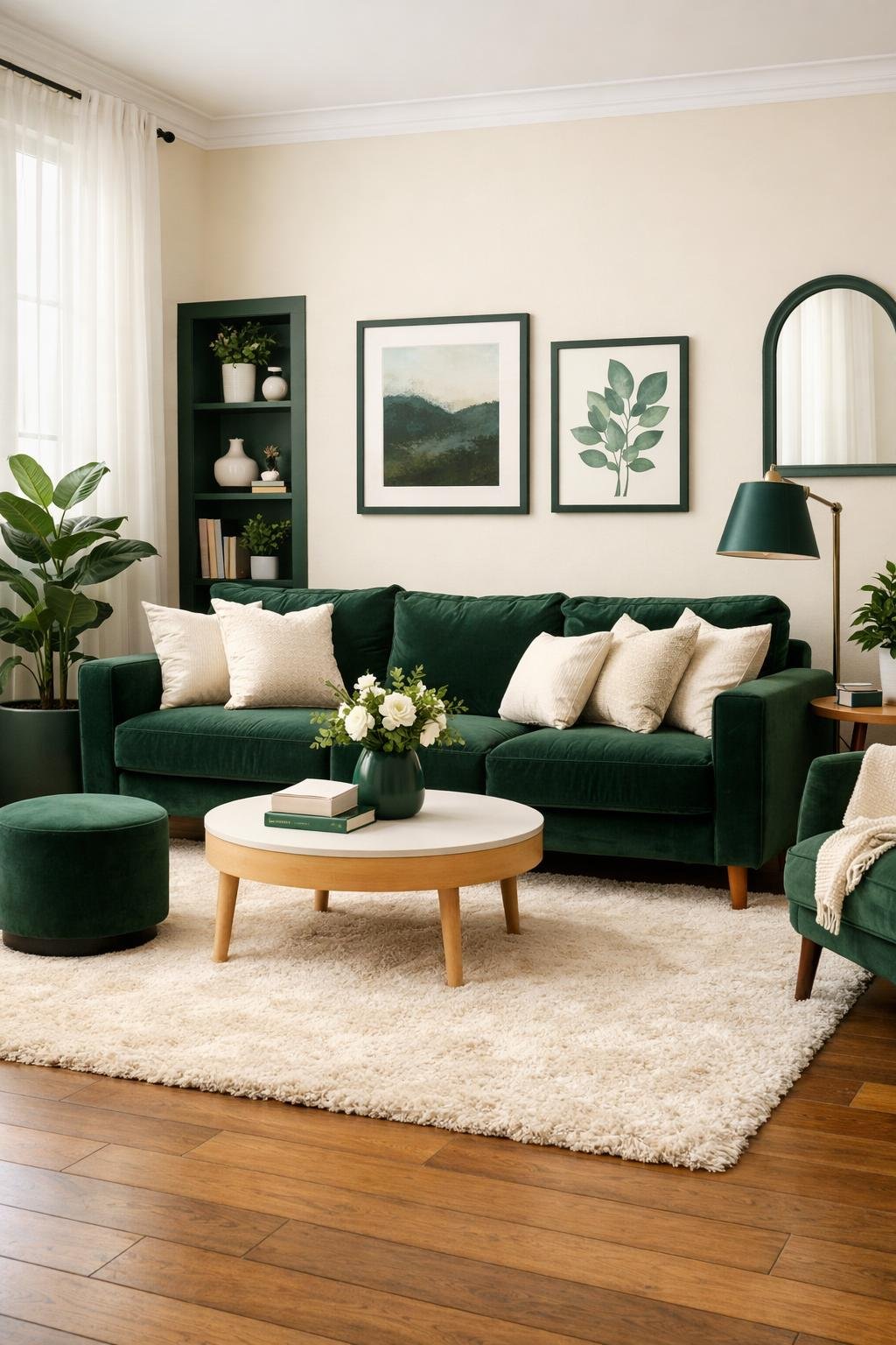 Dark Green Living Room Idea 5 Cream and Dark Green