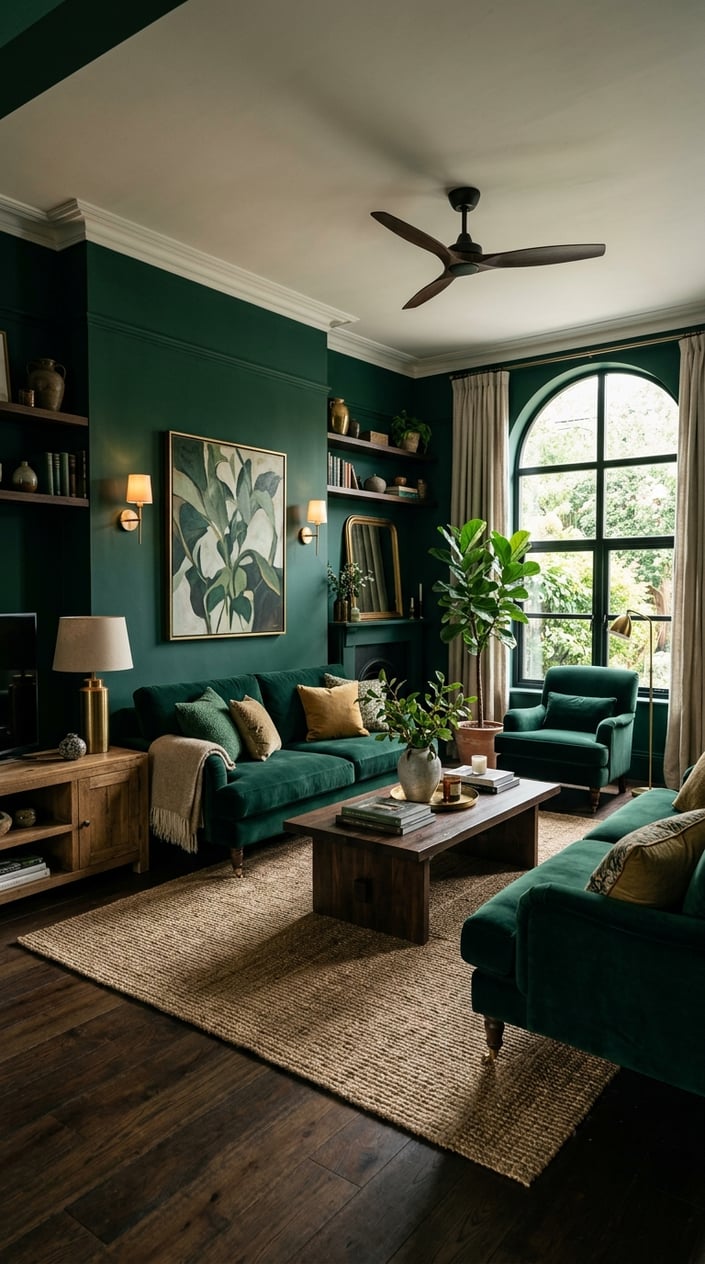 Emerald Green Living Room Idea 4 Dark Emerald Dramatic Space