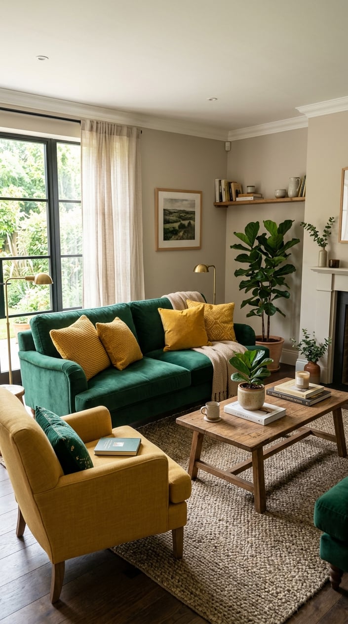 Emerald Green Living Room Idea 5 Mustard and Emerald