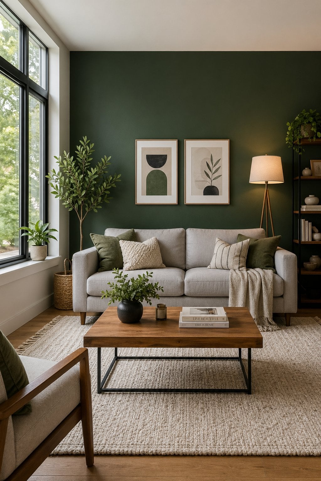Forest Green Living Room Decor Idea 1 Accent Wall