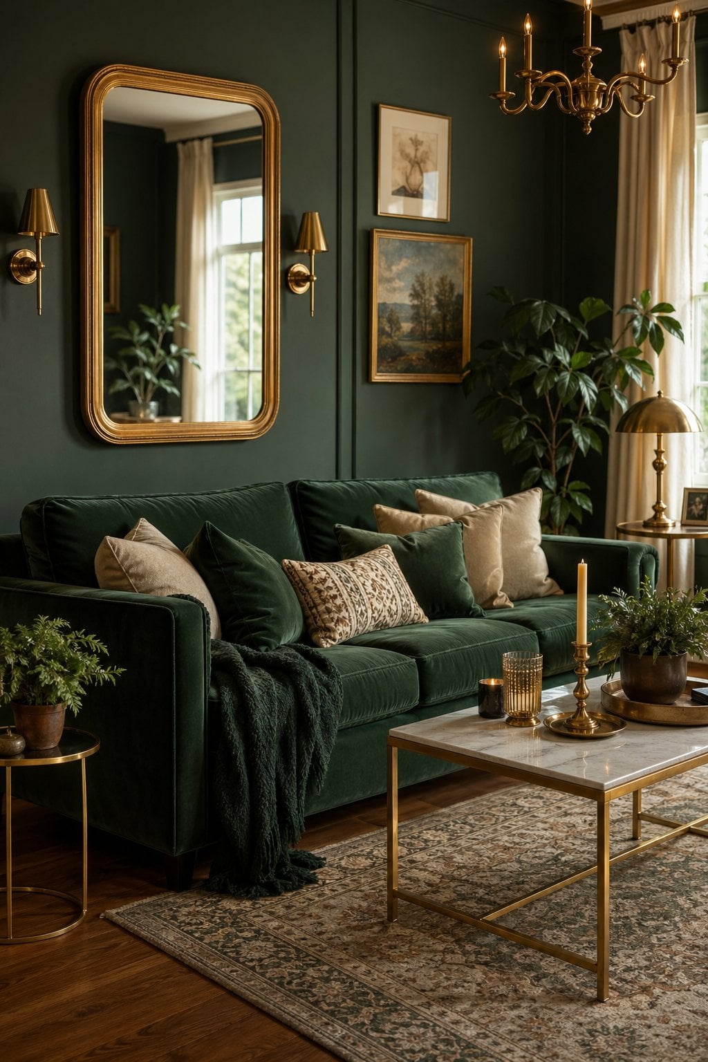 Forest Green Living Room Decor Idea 6 Brass Gold Accents