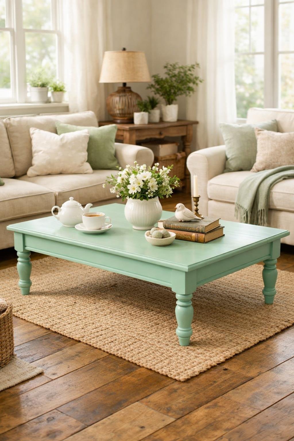 Green Shabby Chic Living Room Decor Idea 3 Mint Green Coffee Table