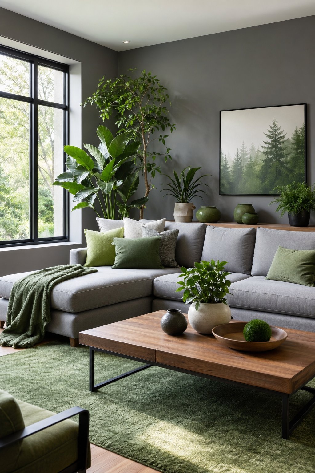 Grey and Green Living Room Decor Idea 3 Grey Walls Neutral Backdrop