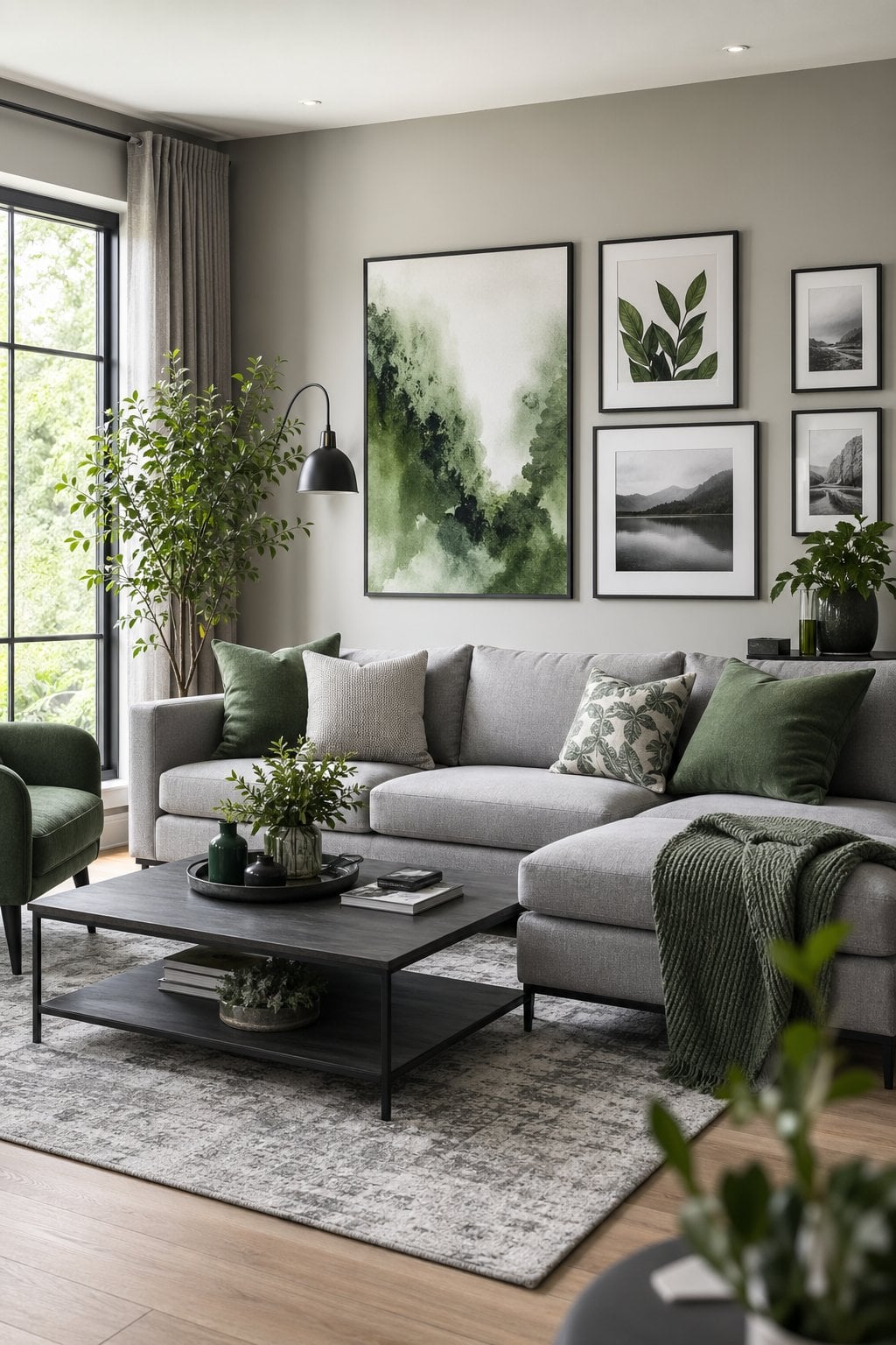 Grey and Green Living Room Decor Idea 6 Green Artwork with Grey Frames