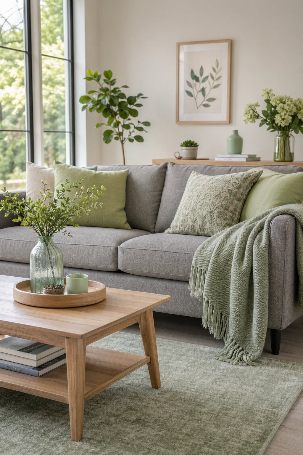 Light Green Living Room Decor Idea 3 Grey Couch
