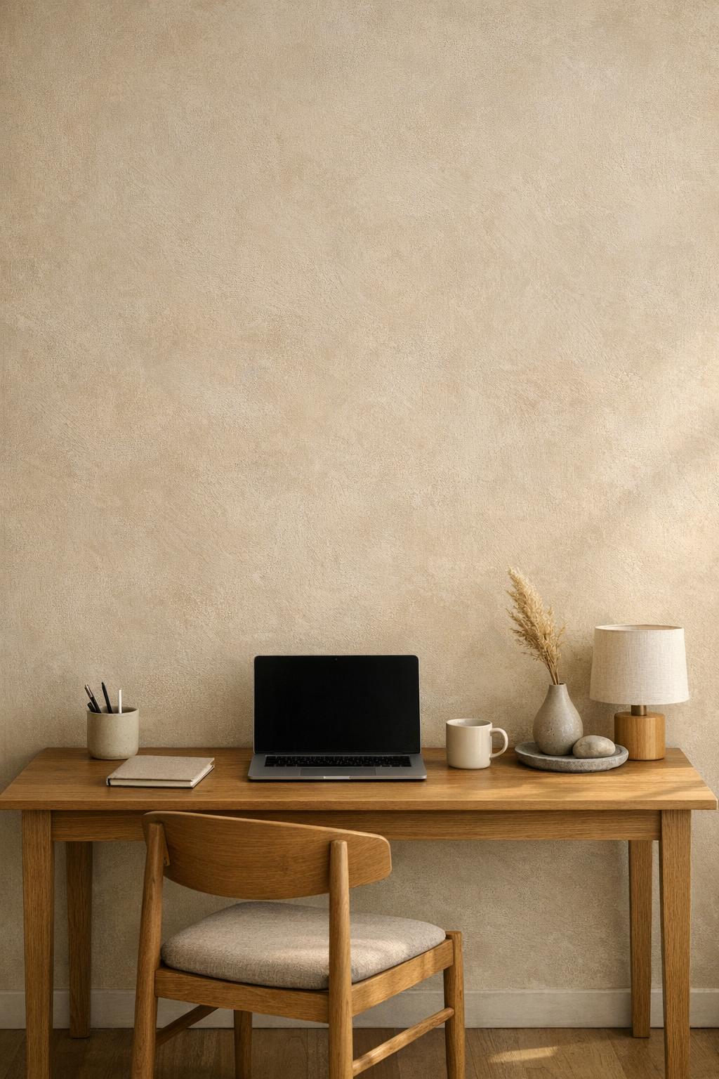Minimalist Office Accent Wall Idea 4 Light Limewash