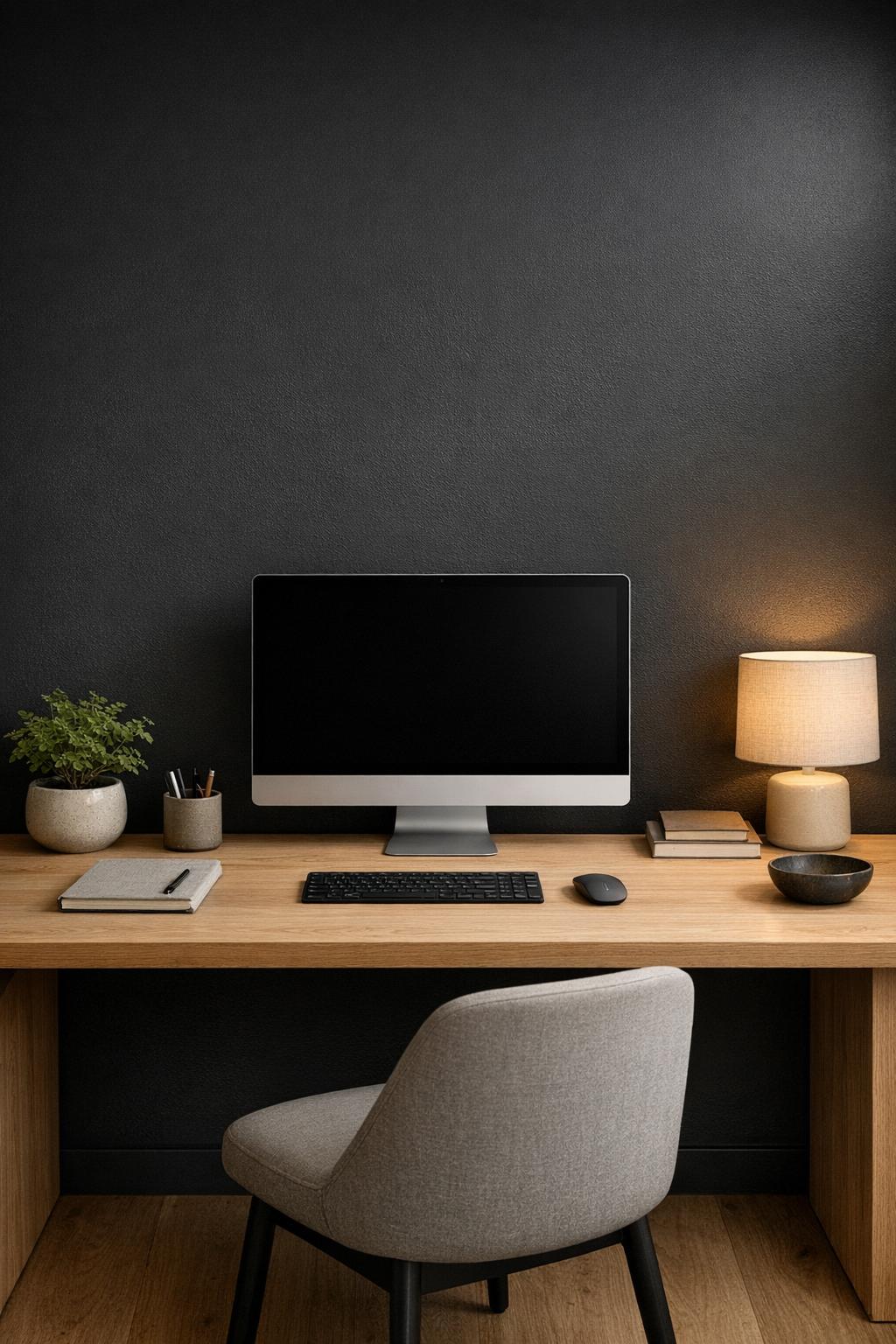 Minimalist Office Accent Wall Idea 5 Matte Black