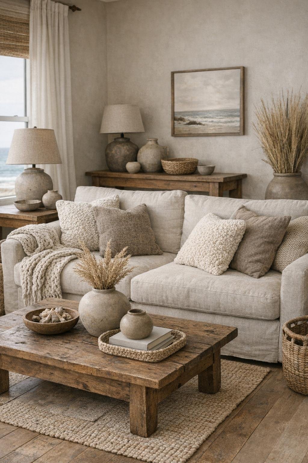 Moody Coastal Living Room Decor Idea 2 Textured Neutrals