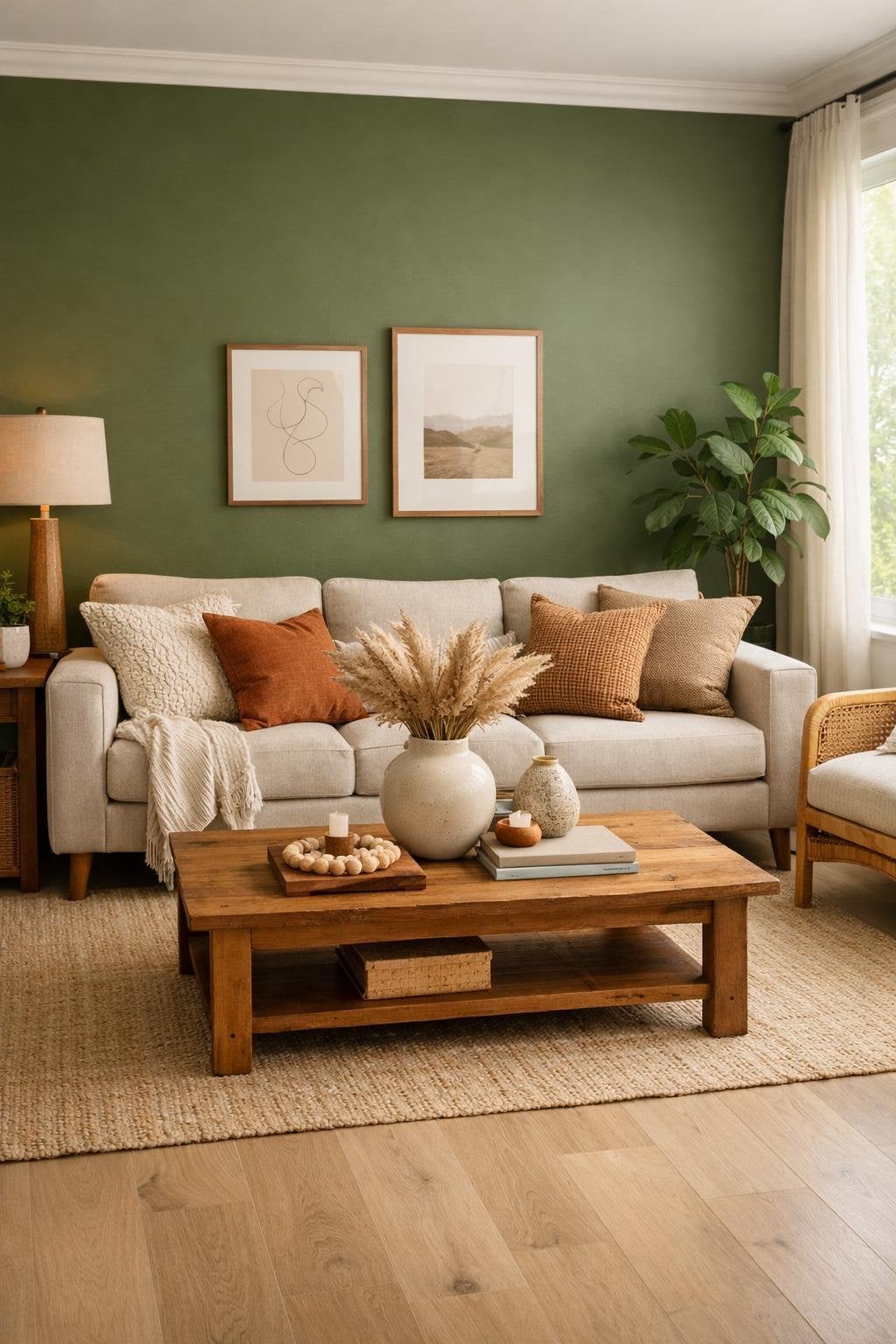 Olive Green Living Room Decor Idea 1 Accent Wall