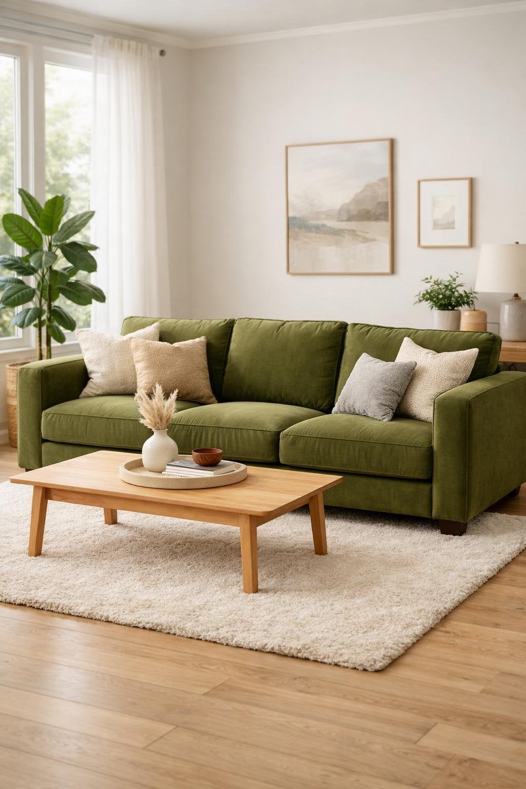 Olive Green Living Room Decor Idea 2 Sofa