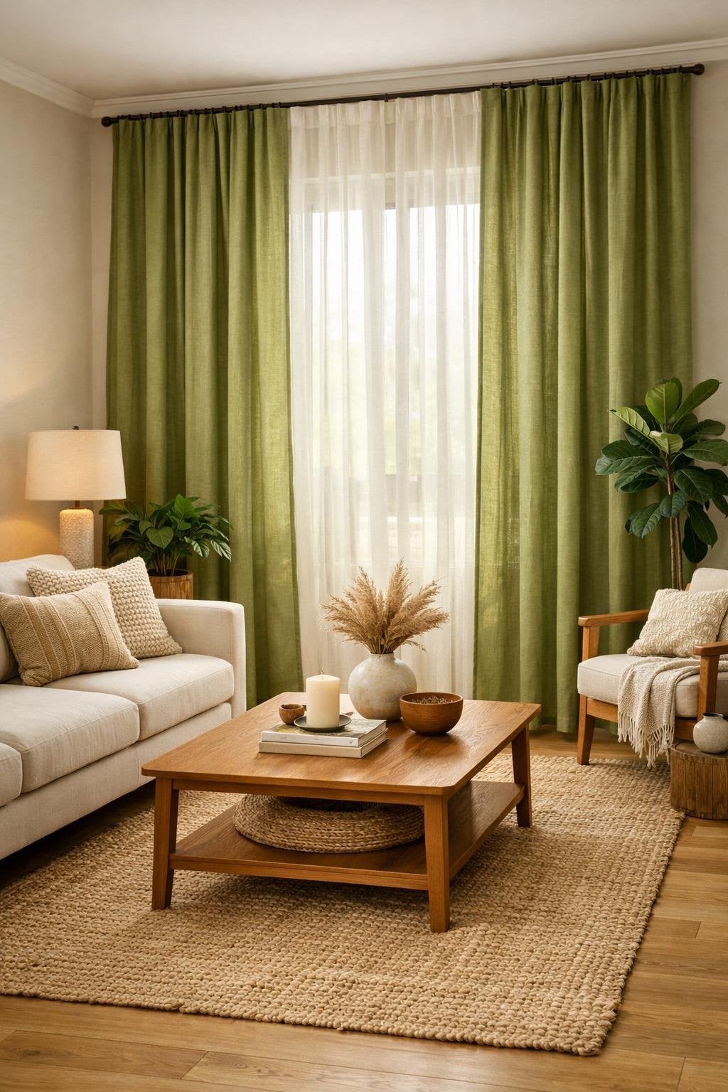 Olive Green Living Room Decor Idea 5 Curtains
