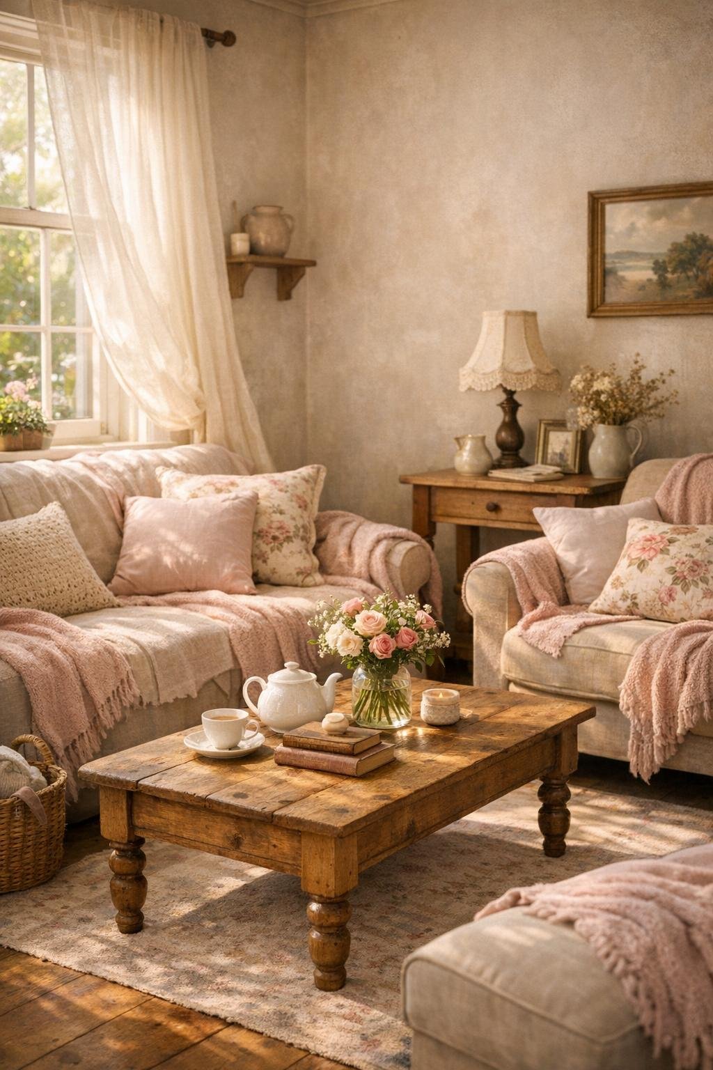Pink Cottagecore Living Room Decor Idea 1 Soft Pink Textiles
