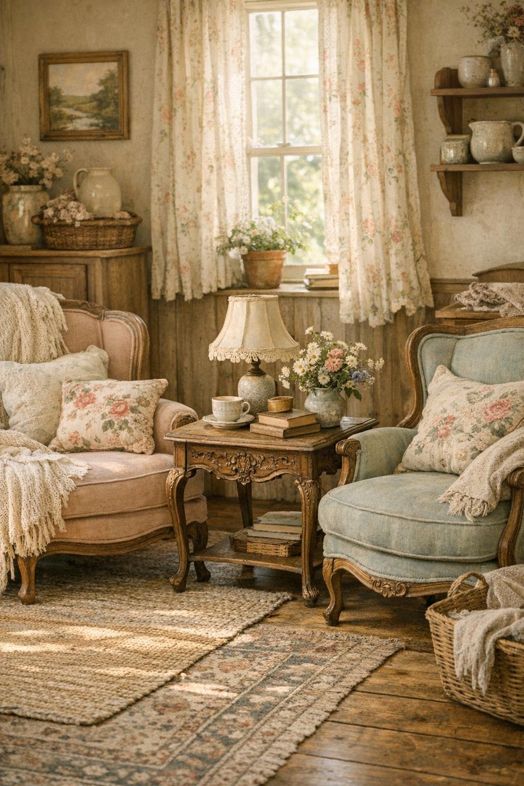 Pink Cottagecore Living Room Decor Idea 4 Curvy Vintage Furniture