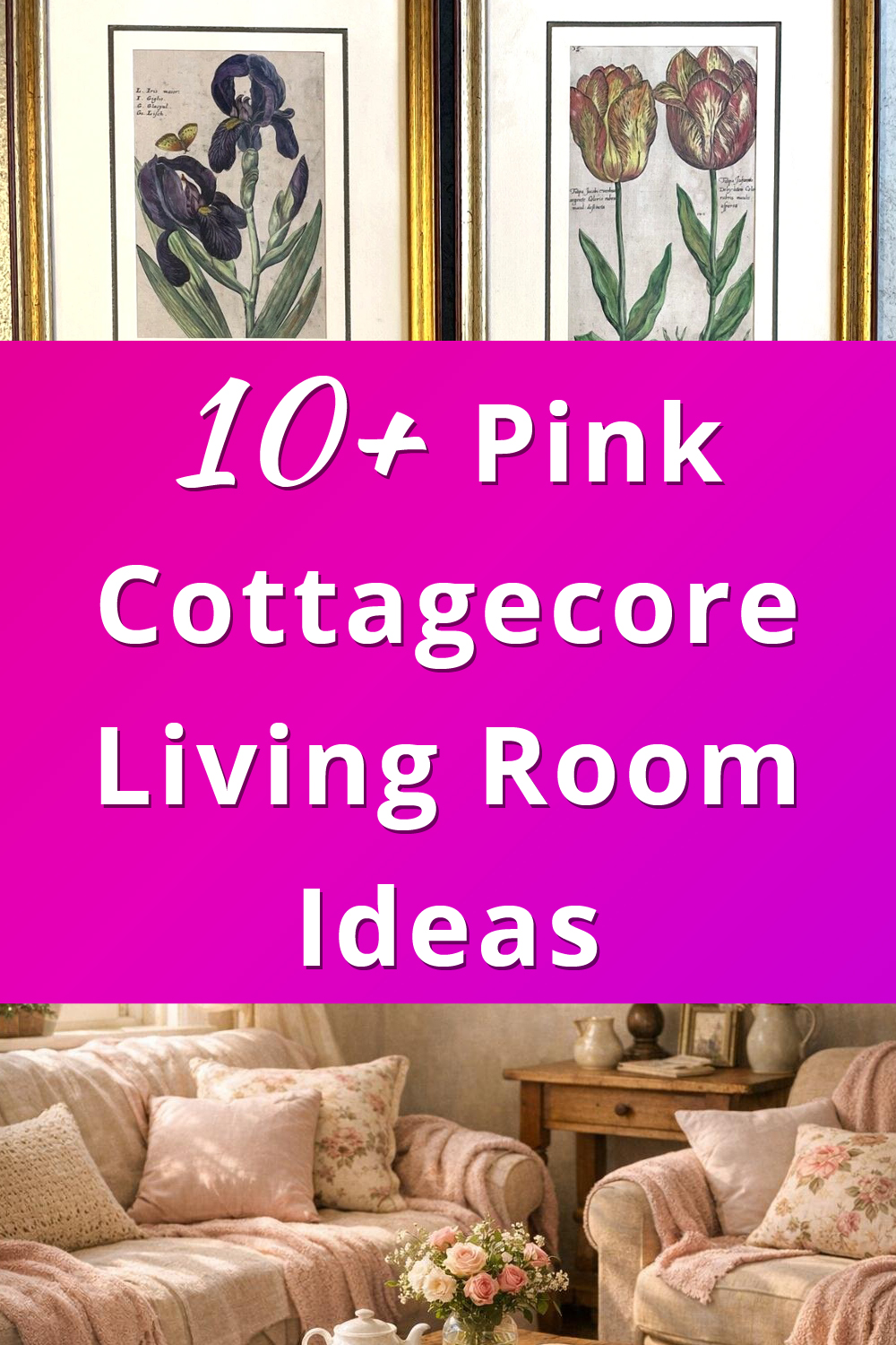 Pink Cottagecore Living Room Decor Ideas pin 1