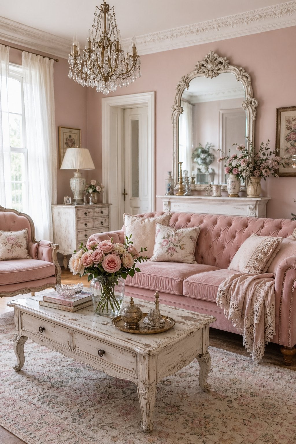Pink Romantic Shabby Chic Living Room Decor Idea 1 French Style