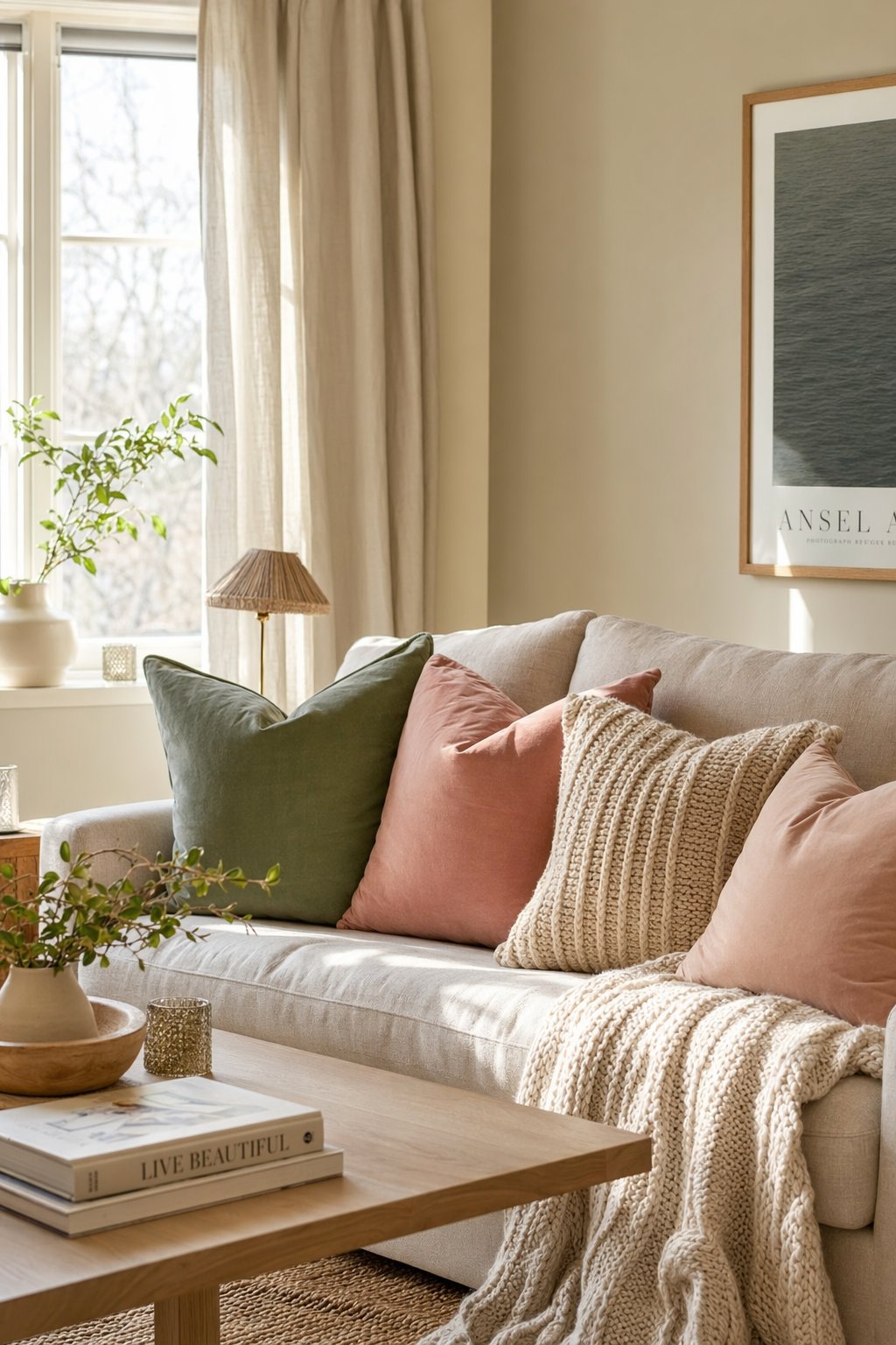Pink and Green Living Room Decor Idea 1 Throw Pillows