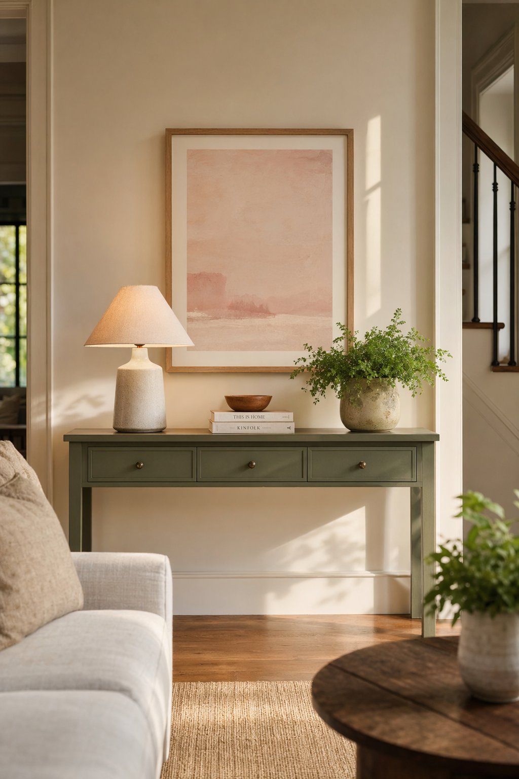 Pink and Green Living Room Decor Idea 10 Pink Art Green Console Table