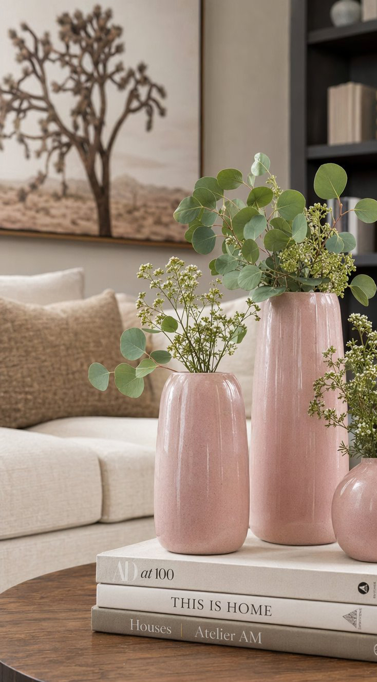 Pink and Green Living Room Decor Idea 5 Ceramic Vases