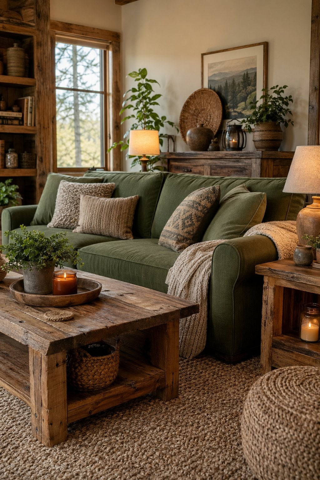 Rustic Green Living Room Decor Idea 11 Coffee Table