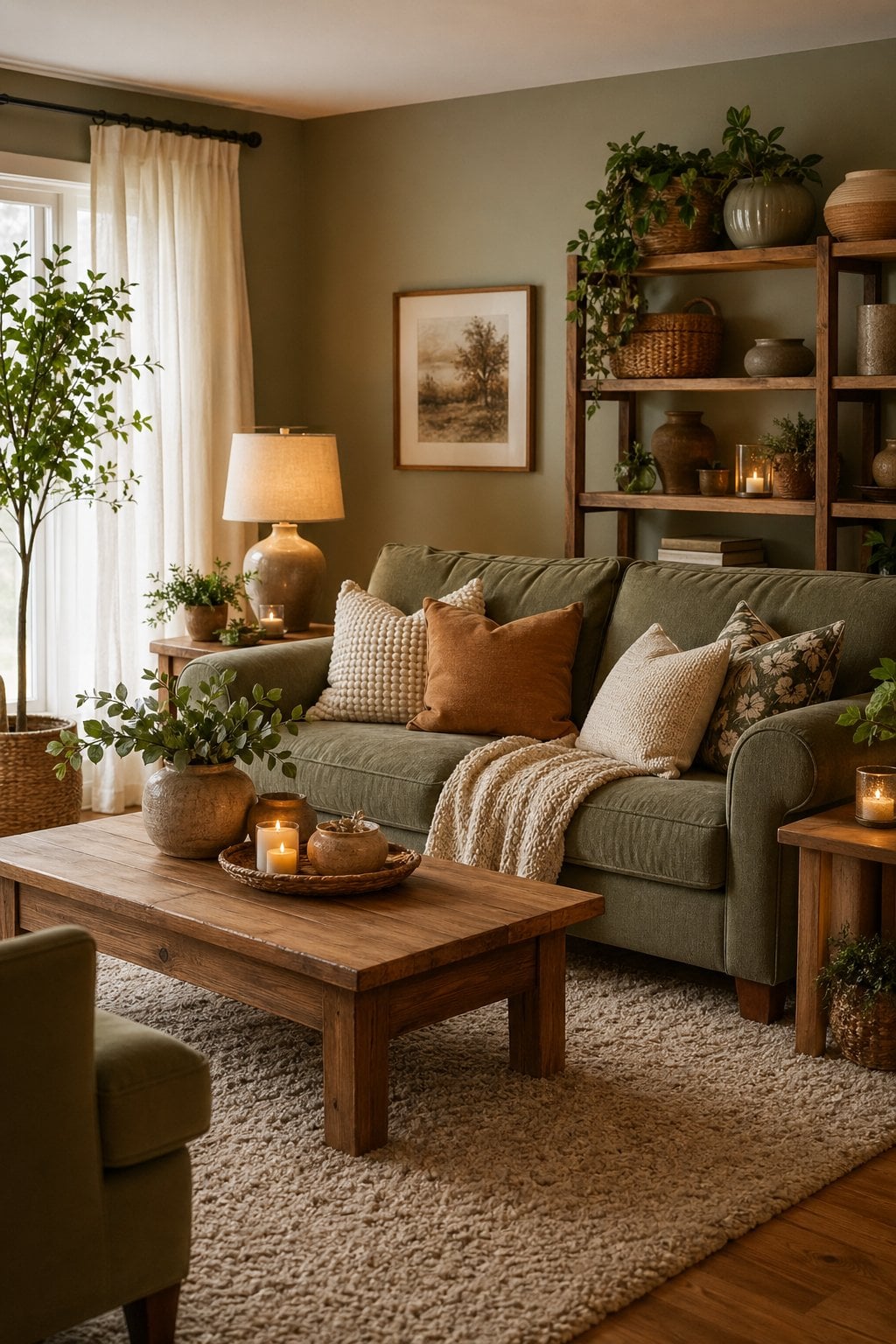 Rustic Green Living Room Decor Idea 2 Cozy Color Scheme