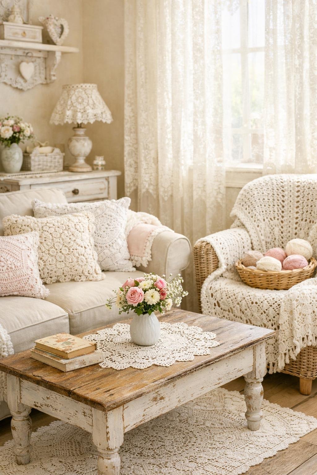 Shabby Chic Living Room Decor Idea 9 Crochet and Lace Accents