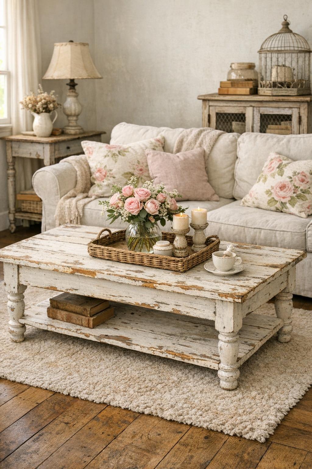 Shabby Chic Living Room Idea for Renters 3 Distressed Coffee Table
