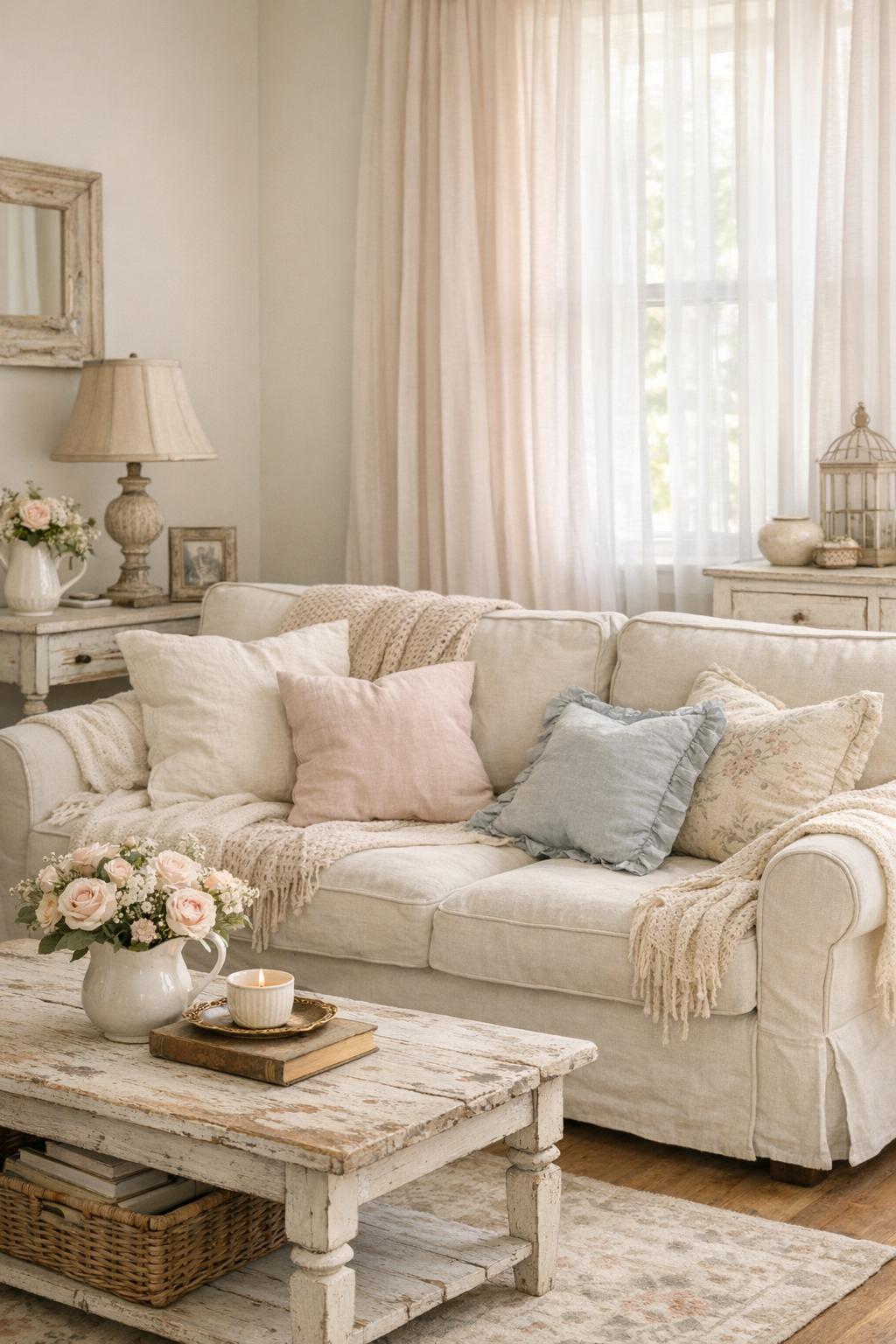 Shabby Chic Living Room Idea for Renters 4 Cozy Throws Pillows