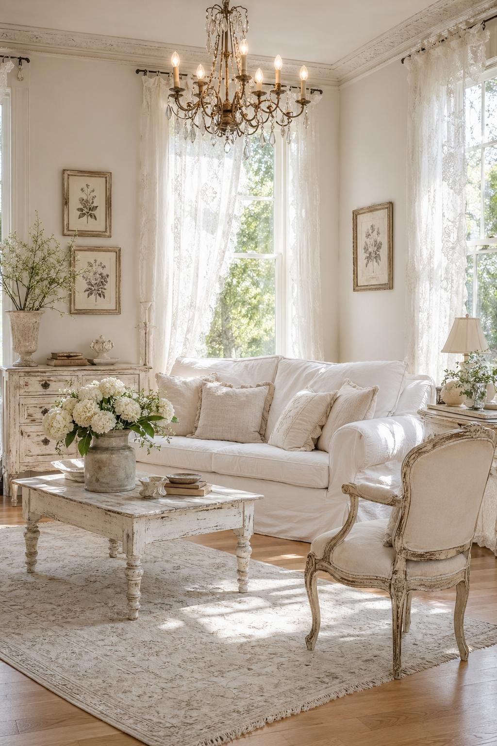White Shabby Chic Living Room Decor Idea 1 French Country Style