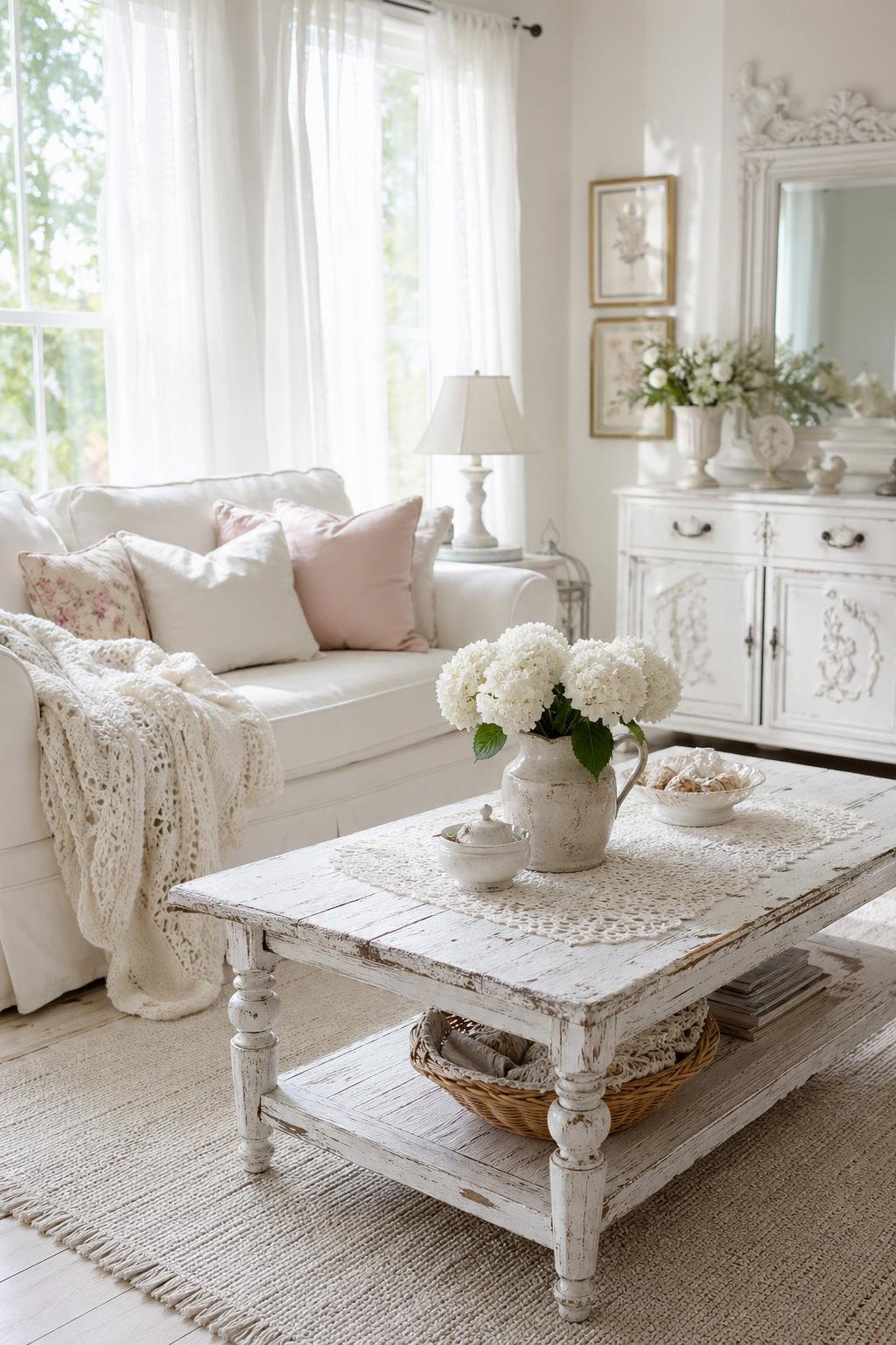 White Shabby Chic Living Room Decor Idea 4 Distressed Furniture