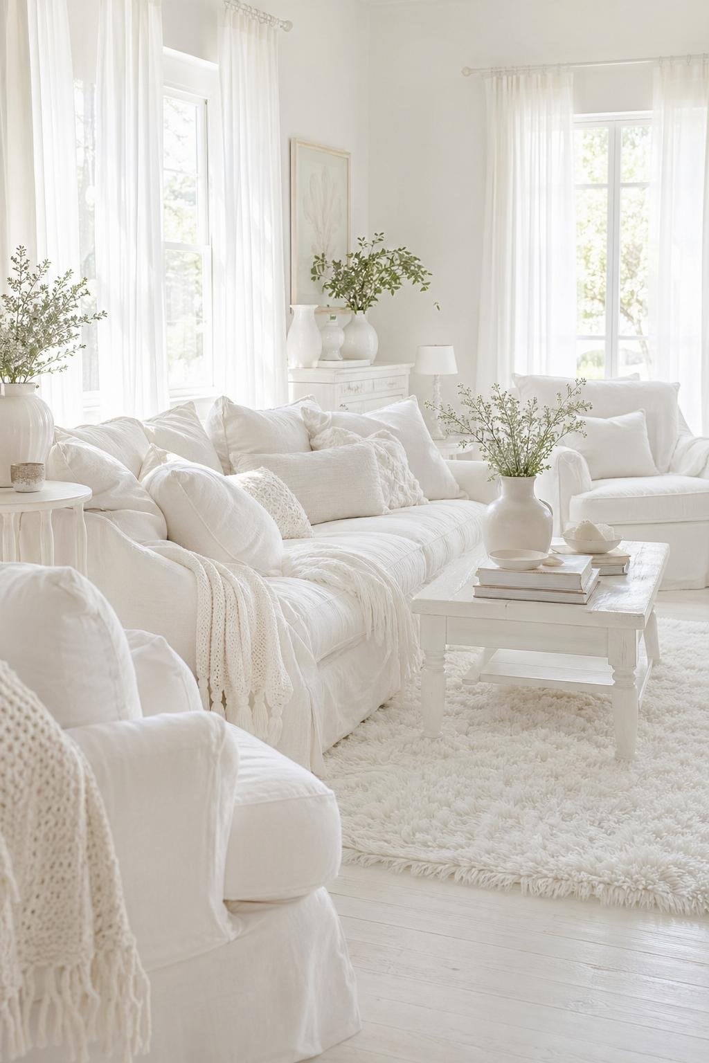 White Shabby Chic Living Room Decor Idea 5 White on White Textiles