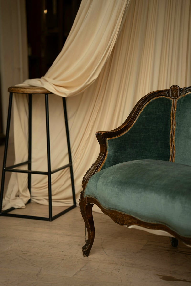 antique teal velvet sofa