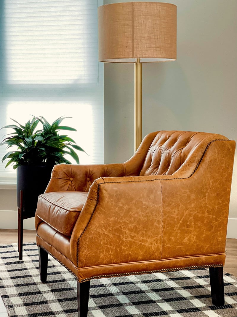 brown leather armchair