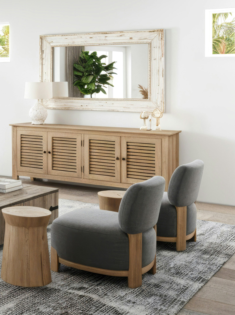 coastal living room with rounded organic shapes