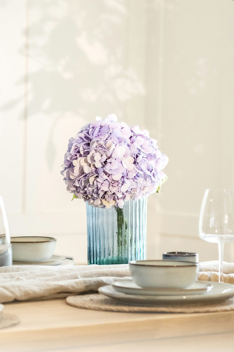 vase of hydrangeas on the table